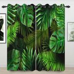 Umpoo Tropical Palm Leaves Window Curtains Summer Hawaii Nature Wild Jungle Green Plant Design for Bedroom Living Room Decorative Grommet Window Drapes 2 Panel Set, 52x96 Inch