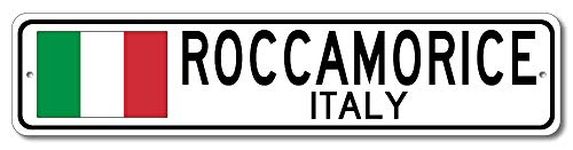 Roccamorice, Italy - Italian Flag Sign - Metal Novelty Sign for Home Decoration, Italian Restaurant Wall Decor, Gift Street Sign, Italian Hometown Sign, Made in USA - 4x18 inches