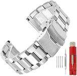 20mm Silver Brushed Wristband Solid Stainless Steel Watch Band with Deployment Lock Buckle for Men Women