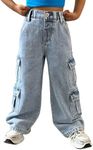 Floerns Toddler Girl's Wide Leg Elastic Waist Button Baggy Jeans Solid Casual Denim Pants with Pockets Medium Wash 5Y