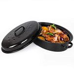 VonShef Self Basting Enamel Roaster, 15" Oval Non-Stick Roasting Tin with Removable Lid, Dishwasher Safe Casserole Dish for Stews & Meat Joints