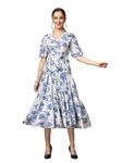 Stylum Women's Floral Printed Cotton Flared Dress (DRSBLUEKINNU44_Blue, XXL)