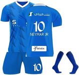 2324 Riyadh New Moon Home Neymar-Jr NO.10 Football Jerseys | Kids/Adults Soccer Jersey Kit | New Season Football Training Jersey Fans Jersey | Jersey Tops+Shorts+Socks (Neymar-#10,22)