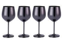 NJ Black Wine Glasses Shatter Proof Steel Unbreakable Anniversary and Wedding - Elegant Black Drink Ware for Cocktails Gift for Men and Women, Party Supplies - 350 ml: Set of 4 Pcs