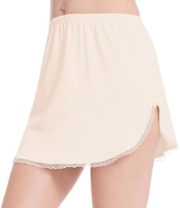 MANCYFIT Half Slip for Women Underskirt Short Mini Skirt Slit Lace Trim Nude Large