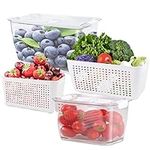 Fresh Food Storage Containers 2 Pack Stackable Refrigerator Organizer Bins Fresh Produce Saver with Lids Fridge Storage Container 4.5 L+1.7 L Vegetable Fruit Storage Containers with Colander, Vent