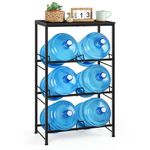 Water Jug Rack 5 Gallon Water Bottle Holder with Shelf Heavy Duty 4 Tier Black Water Jug Organizer Stand with 6 Slots for Kitchen Living Room Office (Black)