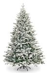 Garden Store Direct Lapland Fir Covered Artificial Christmas Tree Snow Flocked PE PVC Mixed Tips Hinged Branches Bushy Luxury Xmas Home Snowy Decorations 4ft to 10ft (5ft (150cm), Snow Flocked)