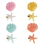 yalansmaiP 4 Packs Shell Pearl Starfish Hair Clip Set Fashion Sweet Beach Hair Accessories Acrylic Resin Alligator Hair Clips Resin Starfish Shell Faux Pearl Inlaid Hairpins