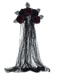 Merroyal women day of the dead headpiece Halloween accessory Photo props. (Black and Burgundy Flower Veil)