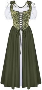 Renaissance Costume Women Medieval Fairy Corset Dress Olive Green Size 10