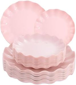 LIYH Love in your heart Pink Plates Reusable, Plastic Plates Durable and Microwave Dishwasher Safe,Dish Set of 24 for Parties, Light Weight Plastic Plates Wedding Party Birthday Indoor Outdoor, 10