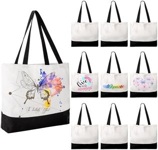 Joyclub 10 Pack Large Tote Bags Bulk Blanks with Long Handle 18.5 x 15 x 4 inch Wide Reusable Grocery Polyester Canvas Bags for Sublimation DIY Decorating Crafting Painting, White and Black