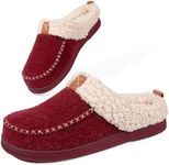 LongBay Women's Wool Felt Sherpa Memory Foam Slippers with Plush Fleece Lining Slip on Moc Clogs Indoor Or Outdoor (Medium / 7-8, Wine Red)