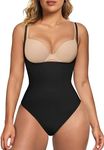 SHAPERX Open Bust Shapewear Tummy Control Bodysuits for Women Seamless Compression High Waisted Thong Body Shaper,SZ5315-Black-S/M