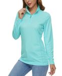 MAGCOMSEN Running Shirts Women Plus Size Quick Dry Shirts Sun Protection Rash Guard Women Long Sleeve Half-Zip Summer Tops T Shirt for Women Quick Dry Light Blue