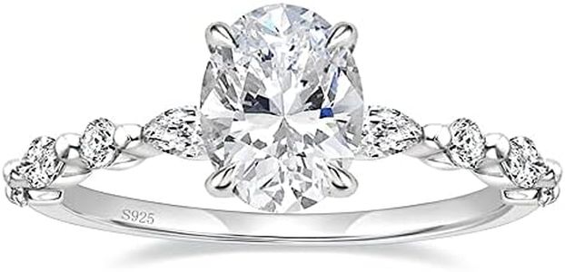 EAMTI 1.5 Carats 925 Sterling Silver Ring Oval Cut Cubic Zirconia Engagement Rings Solitaire Halo Promise Ring for Women Size 3-13, Metal, Cubic Zirconia