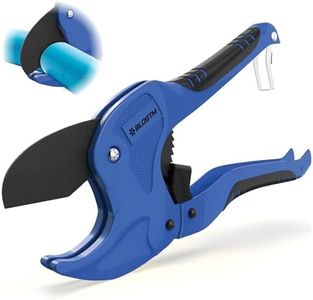 BLOSTM Plastic Pipe Cutter - Heavy Duty Ratchet Pipe Cutters with 42mm Outside Diameter Cutting Capacity for PVC PEX PPR Plastic Pipes & Rubber Hoses, Ergonomic Non-Slip Handle & Safety Lock (Blue)