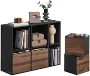 SONGMICS HOME Superfast Toolless Assembly, Bookshelf, Cube Storage Organizer, Shelving Unit, 6 Compartments, 4 Fabric Drawers, 10.6 x 32.7 x 24.3 Inches, Natural Walnut and Ebony Black ULBC196B01