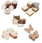 ROOT KRAFT Pine Wood MDF Cutouts Unfinished Tags for Key Chain, Slices for Art & Crafts, Xmas Hanging Decorations, Painting Wood Craft, MDF Plains, Resin Art Work (10pcs Each Shape) (5cm)