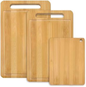 Chamgeco 3-Piece Reversible Bamboo Cutting Boards, Wooden Chopping Boards Set for Meat Vegetables Cheese, Chopping Mats Serving Tray with Juice Grooves & Handles Perfect for Meal Prep, Charcuterie