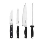 Amazon Brand - Solimo Premium High-Carbon Stainless Steel Kitchen Knife Set, 4-Pieces (with Sharpener), Silver