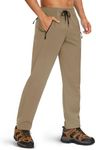 EKLENTSON Mens Lightweight Walking Trousers Quick Dry Hiking Work Travel Golf Stretch Pants with Zip Pockets Khaki,34