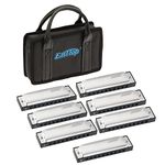 East top Harmonica Set of 7, 10 Holes Blues Harp Mouth Organ Diatonic Blues Harmonica Set For Adults, Professionals and Students, as a Gift