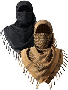 FREE SOLDIER Scarf Military Shemagh Tactical Desert Keffiyeh Head Neck Scarf Arab Wrap with Tassel 43x43 inches (2 Pack Coyote Brown & Black)