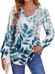 Zeagoo Women's Puff Long Sleeve Boho Shirts Casual V Neck Floral Soild Flowy Tops Pleated Loose Tunic Blouse