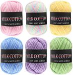 Acrylic Knitting Yarn Skeins 6x50g Soft Cotton Yarn for Crocheting and Knitting Craft Project Colorful Yarn for Adults and Kids