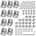 Belle Vous 81-Piece 4040 Series Aluminium Corner Bracket and Connector Set - 40 x 40mm, 8mm Slot - Silver L-Shape Extrusion Profile Connectors & T Nuts/Screws - Right Angle Joint Mounting Brackets