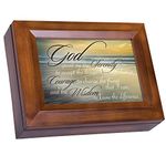 Serenity Prayer Ocean Waves Wood Finish Jewelry Music Box Plays You are My Sunshine