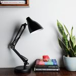 Lexton Black Table Desk Lamp for Studying & Reading | Portable Bedside Table Desk Light, Bulb Not Included (Pack of 1, Plastic)