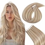 Easyouth Human Hair Tape in Extensions Ash Blonde with Bleach Blonde Seamless Hair Extensions Tape in Real Human Hair Blonde Highlight Remy Hair Tape in Extensions 22inch20pcs 50g