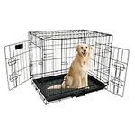 Yivke Dog Crate, 42-Inch Dog Cage Double Door Foldable Dog Kennel with Leak-Proof Tray, Metal Wire Heavy Duty Pet Animal Crate for Outdoor Indoor, 42L x 28W x 30H Inches, Large Dog, Black