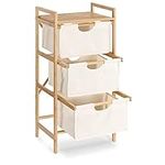 Navaris Basket Storage Drawers Unit - 3-Tier Bathroom Dresser Tower Organizer - Bamboo Frame and Pull-Out Fabric Baskets - 37.8" x 17.3" x 13" - White