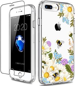 GiiKa for iPhone 8 Plus Case, iPhone 7 Plus Case with Screen Protector, Clear Heavy Duty Protective Case Floral Girls Women Hard Case with TPU Bumper Cover Phone Case for iPhone 8 Plus, White Flowers