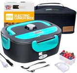 FORABEST Electric Lunch Box for Adults, 1.5L 80W Leakproof Heated Lunch Box | 12/24/110/220V Portable Food Warmer for Car, Truck, Office with 49" Power Cords and Thermal Bag, Lonchera Para Trabajo