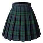 Hoerev Women Girls Versatile Plaid Pleated Skirt with Shorts for Cold Weather, Greenblue, UK 14