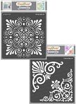 CrafTreat Home Decor Stencils for Painting on Canvas, Wallart, Notebook, Room Decor and Scrapbooking Supplies - Ornate Background and Corners 2Pcs - 6"X6" - Reusable Mandala Arts & Crafts Supplies