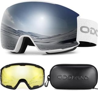 Odoland Ski Goggles Set with Detachable Lens, Interchangeable Lens, Anti-Fog 100% UV Protection Snow Goggles for Men and Women, Helmet Compatible, White Frame Silver Lens vlt 10%