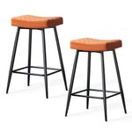 AINPECCA Bar Stools Set of 2-Velvet Orange Barstools with Black Metal Legs, Kitchen Island Stools, High Bar Chairs for Island Counter, Pub, Bistro