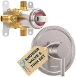 HammerHead Showers® ALL METAL Single-Handle Shower Valve and Trim Kit Brushed Nickel – Volume and Temperature Control - Rough-In Shower Trim Kit with Valve - Pressure Balance Shower Valve Included