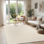 the carpet Deluxe Wool Hand Woven Natural Scandinavian Boho Look Wool Rug, Handmade for a Unique Style, Cream Beige, 160 x 230 cm