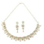 Sasitrends Rhodium Plated Silver Toned American Diamond Studded Necklace with Earrings Jewellery Set for Girls and Women