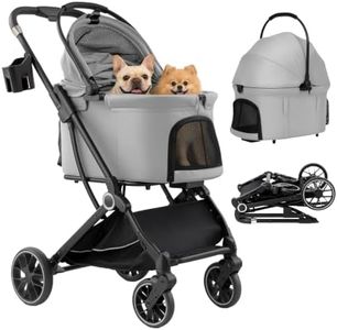 3-in-1 Pet Stroller for Medium Dog & 2 Small Dogs, Up to 50 Lbs Fold Grey