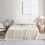 100% Long Stamp Cotton Sheets Set Single Size- 3PC Super Soft Subtle Sheen Bed Sheets | 45cm Deep Pocket Fitted Sheet & Flat Sheet & 1 Pillowcase (Sand, Single)