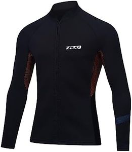 Wetsuit Top Women Men Neoprene Jacket Scuba Divng Wetsuit Shirt 1.5MM Long Sleeve, Front Zip Thermal Wet Suit Tops Vest Underarms and Side Waist with Spandex for SUP Surfing (1.5mm Black Men, L)