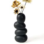 Notakia Ceramic Flower Vase for Home Decor - Handcrafted Cobblestone Shape Vase Centerpiece for Wedding, Decor，Home Decor Living Room, Home, Office, Centerpiece,Table (Black Vase)